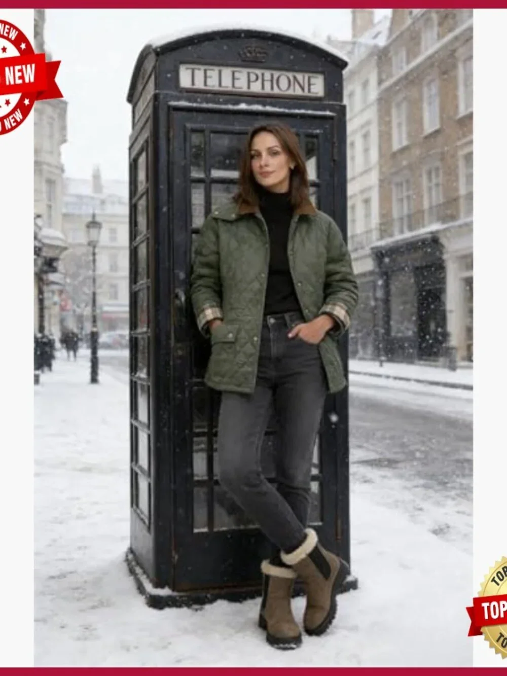 Women's Diamond Quilted Jacket with Corduroy Collar and Side Pockets - Picture 5 of 7